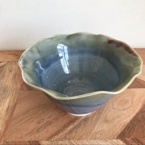 Handcrafted Blue Ceramic Scalloped Edge Bowl